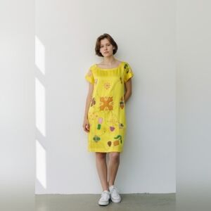 HANDMADE Yellow Floral Dress SIZE XL